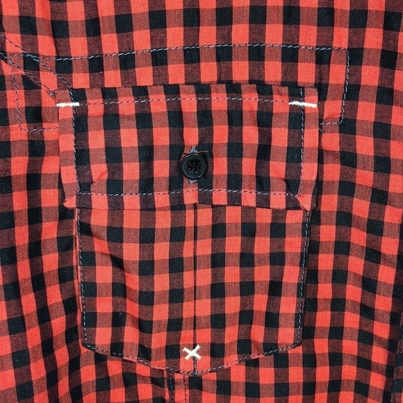 Men’s Sovereign CODE  Black and Red Gingham Top Stitching Detailing Button Down - Picture 6 of 13